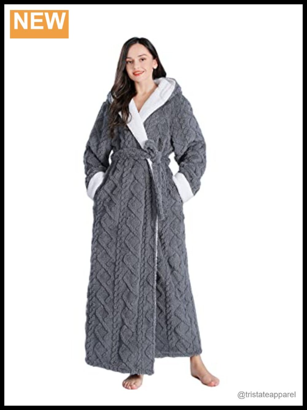 LKG Women's Long Plush Hooded Flannel Fleece Robe Full Length Bathrobe